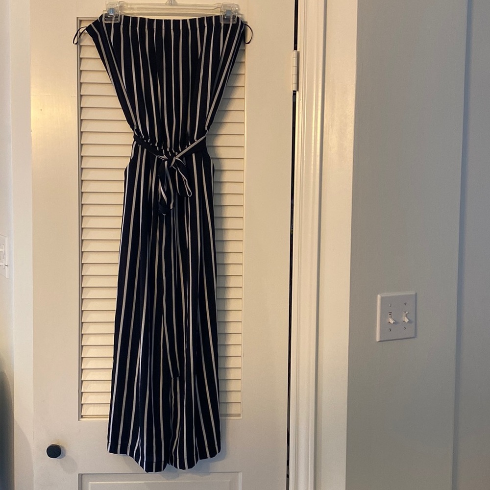 Strapless, flowy, black and white romper.